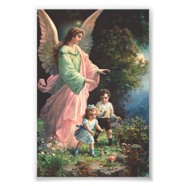 Guardian angel protecting children near a ledge photo print (Front)