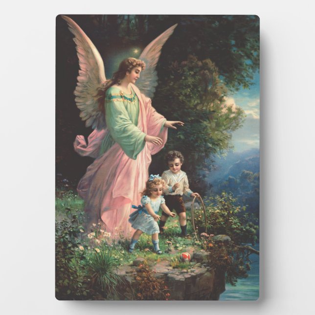 Guardian angel protecting children near a ledge plaque (Front)