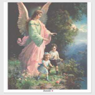 Guardian angel protecting children near a ledge sticker