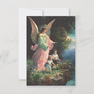 Guardian angel protecting children near a ledge thank you card