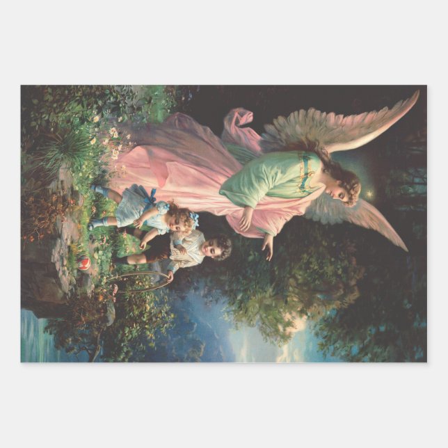 Guardian angel protecting children near a ledge wrapping paper sheets (Front)