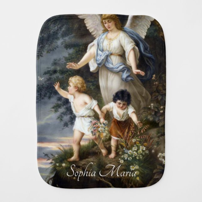 Guardian Angel protecting little boy and girl Baby Burp Cloth (Front)