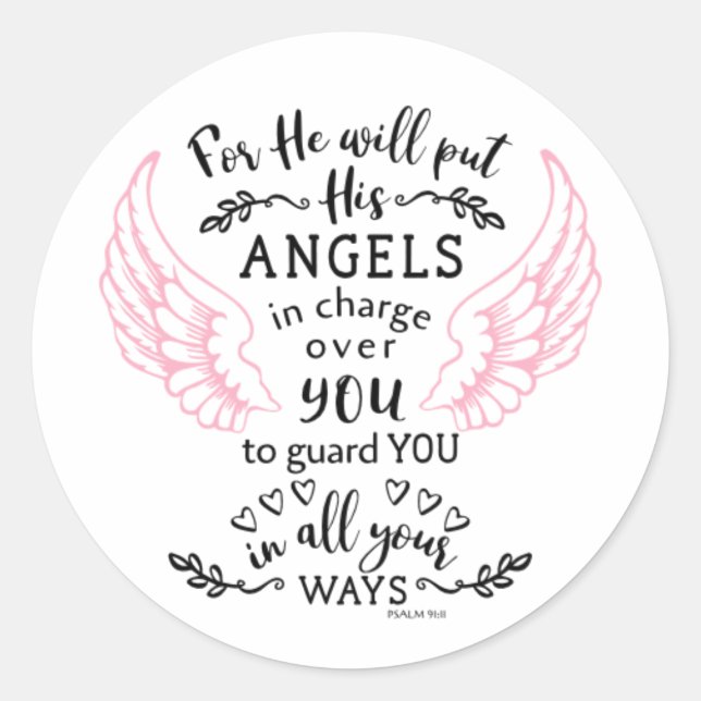 Guardian Angel Psalm 91:11 Bible Scripture Verse Classic Round Sticker (Front)