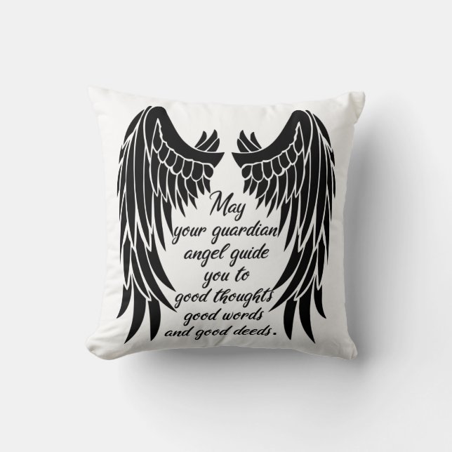 Guardian Angel Quote/Angel Wings Throw Pillow (Front)