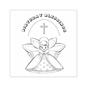 GUARDIAN ANGEL RELIGIOUS CROSS BIRTHDAY BLESSINGS RUBBER STAMP