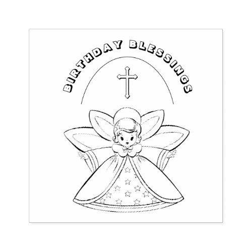 GUARDIAN ANGEL RELIGIOUS CROSS BIRTHDAY BLESSINGS RUBBER STAMP