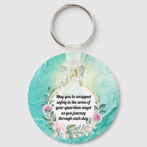 Guardian angel rose wreath protection quote keychain