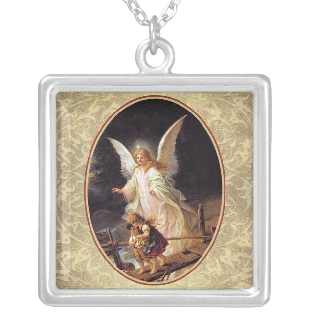 Guardian Angel Silver Plated Necklace (Front)