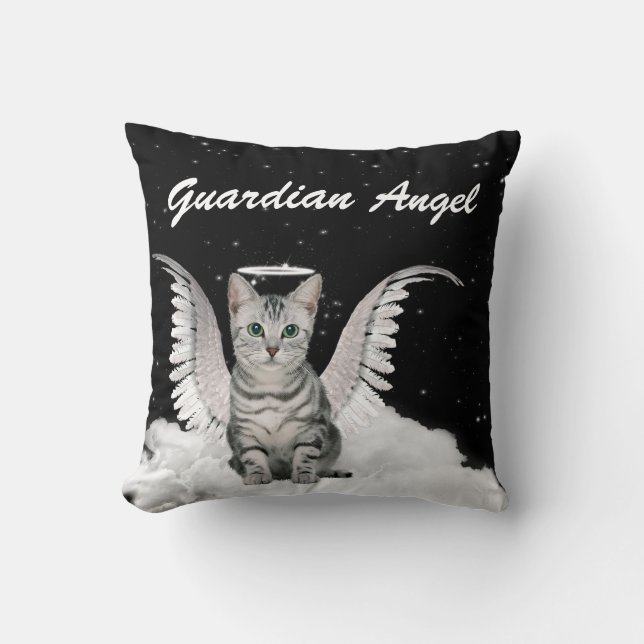 Guardian Angel Silver Tabby Cat Pet Lover Throw Pillow (Front)
