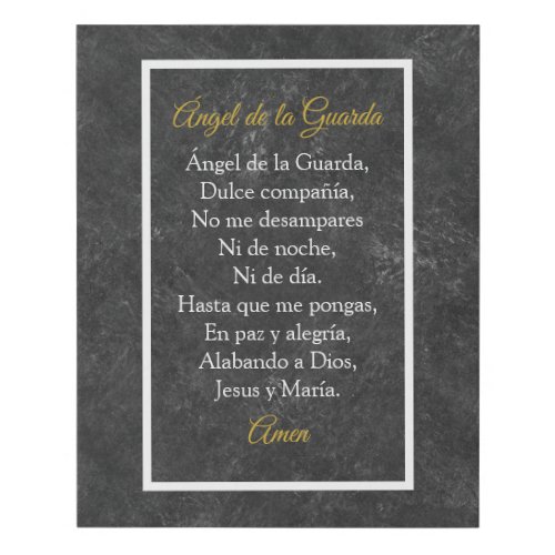  Guardian Angel Spanish Prayer Charcoal Gold Faux Canvas Print