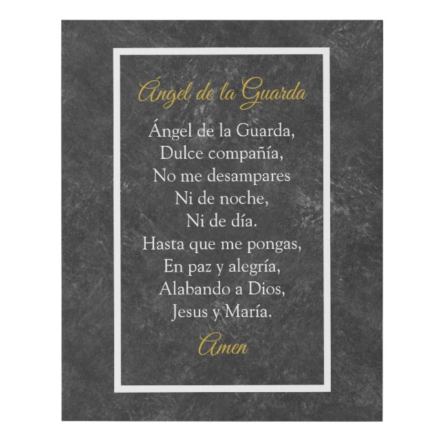  Guardian Angel Spanish Prayer Charcoal Gold Faux Canvas Print (Front)