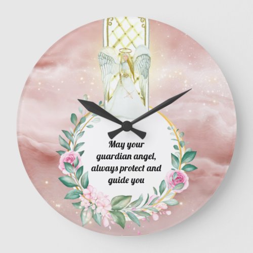 Guardian angel stained glass window girls quote large clock