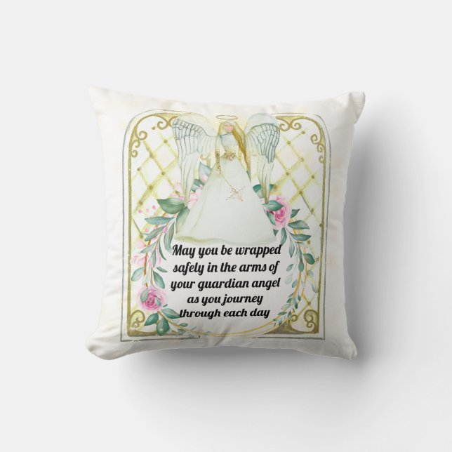 Guardian angel stained glass windows quote throw pillow (Front)