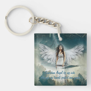 Guardian Angel Stormy Sky Blue White Keychain