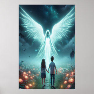 Guardian Angel + Two Children Walking a Dark Path Poster