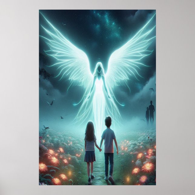 Guardian Angel + Two Children Walking a Dark Path Poster (Front)