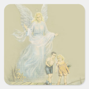 Guardian Angel watching over the children Square Sticker