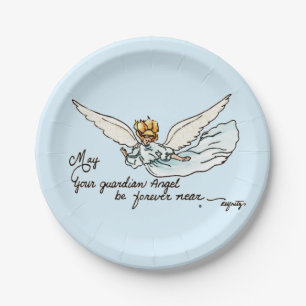 Guardian Angel Watercolor Gracefully Near Paper Plates