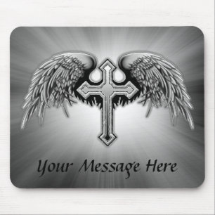 Guardian Angel Winged Cross Design Mouse Pad