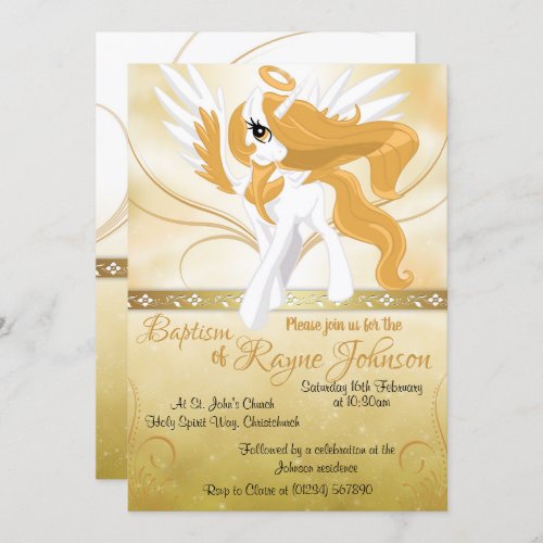 Guardian Angel Winged Unicorn Baptism Invitations