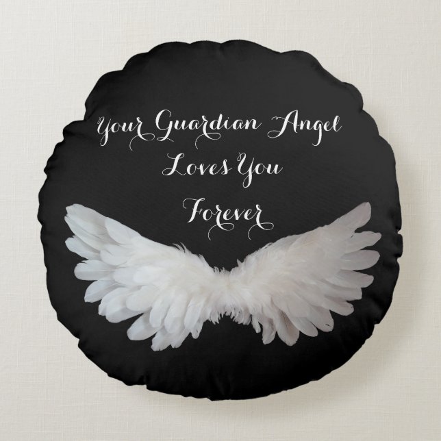 Guardian Angel Wings Love Inspirational Quote Round Pillow (Front)