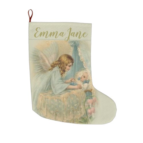 Guardian Angel with baby in cradle Large Christmas Stocking