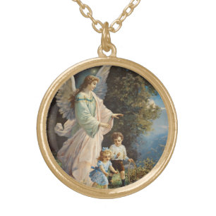 Guardian Angel with Children Gold Plated Necklace