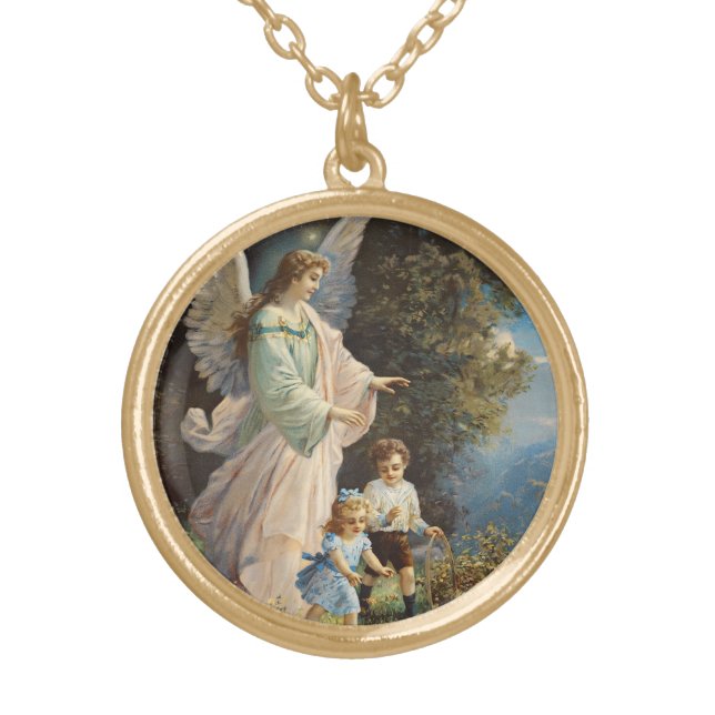 Guardian Angel with Children Gold Plated Necklace (Front)
