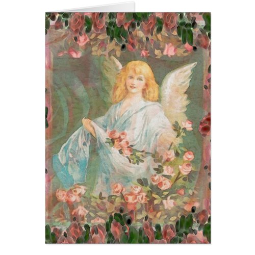 Guardian Angel with Pink Roses