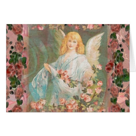Guardian Angel with Pink Roses Cards (Front Horizontal)