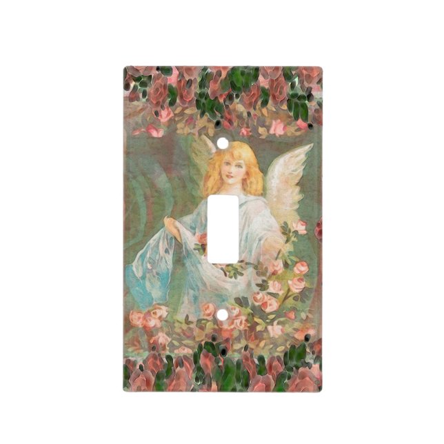 Guardian Angel with Pink Roses Light Switch Cover (Front)