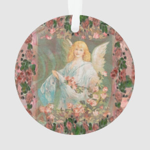 Guardian Angel with Pink Roses Ornament