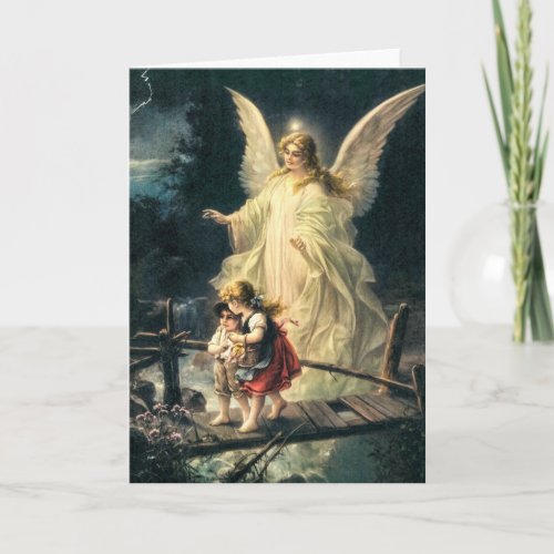 guardian angel with two children on the bridge card