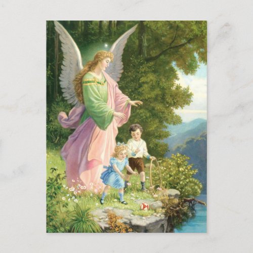 guardian angels and children postcard