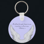 Guardian Angels Keychain<br><div class="desc">"He will give his angels charge over you,  to guard you in all your ways." ~ Psalm 91:11 
 This customizable Christian keychain features a pair of angel wings and scripture on a color-changeable background. To edit this religious accessory,  simply click the customize button.</div>