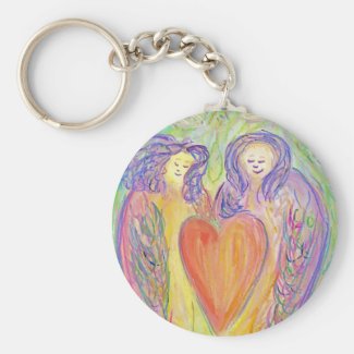 Guardian Angels Love Heart Pendant Keychain Charm