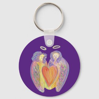 Guardian Angels Love Heart Pendant Keychain Charm