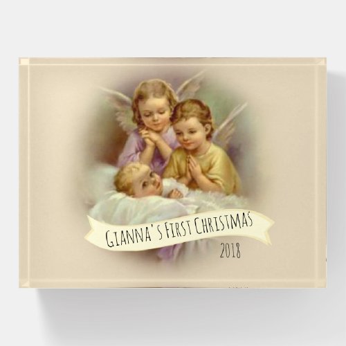 Guardian Angels watching over baby Religious Paperweight