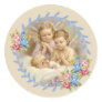 Guardian Angels with Baby Roses Wreath Classic Round Sticker