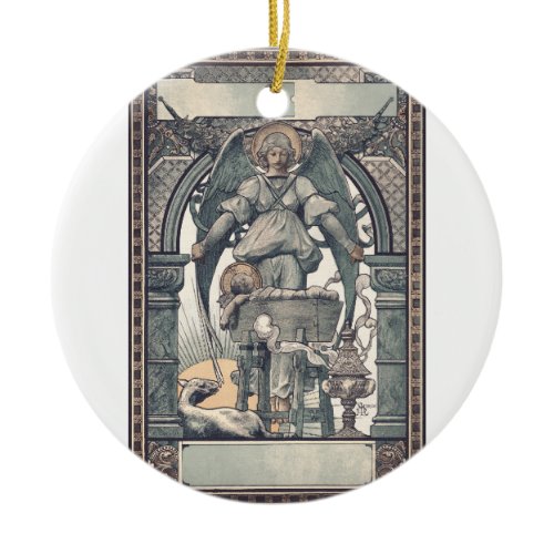 Guardian angels with Jesus child Ceramic Ornament