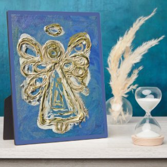 Guardian Blue Angel Painting Art Gift Plaque