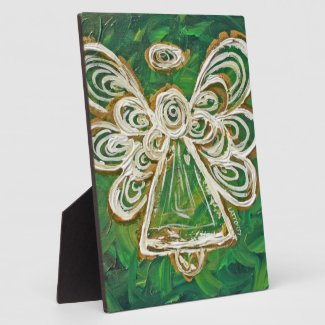 Guardian Green Angel Painting Art Gift Plaque