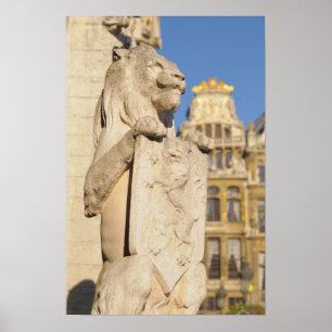 Guardian lion on entry to medieval town hall poster