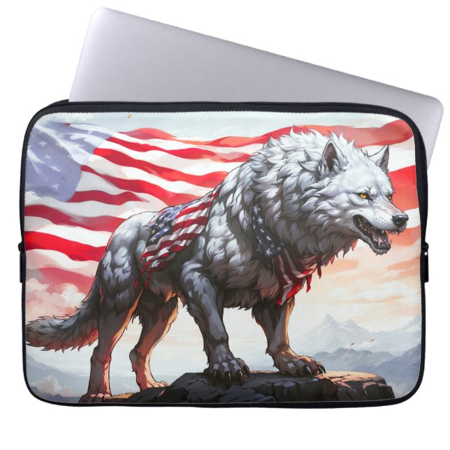 "Guardian of Freedom: The Patriotic Wolf" Laptop Sleeve (Front)