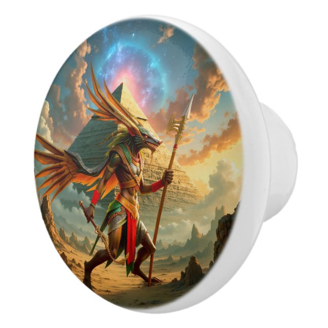 Guardian of the Celestial Gate – Anubis Ceramic Knob (Right)
