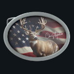 Guardian of the Homeland Belt Buckle<br><div class="desc">Guardian of the Homeland Belt buckle A noble deer stands tall before a rippling American flag, its antlers arcing like natural crowns against the sky. This powerful composition blends the quiet dignity of wildlife with the bold spirit of national pride—an emblem of nature's strength and the enduring freedom it watches...</div>