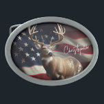 Guardian of the Homeland Belt Buckle<br><div class="desc">Guardian of the Homeland Belt buckle A noble deer stands tall before a rippling American flag, its antlers arcing like natural crowns against the sky. This powerful composition blends the quiet dignity of wildlife with the bold spirit of national pride—an emblem of nature's strength and the enduring freedom it watches...</div>