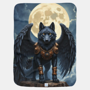 Guardian of the Moon – The Black Winged Wolf Baby Blanket
