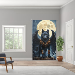 Guardian of the Moon – The Black Winged Wolf Blackout Curtains