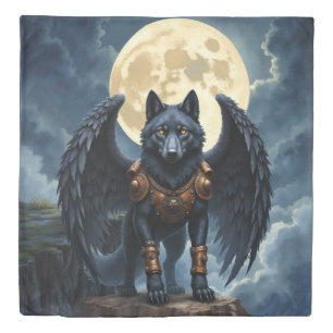 Guardian of the Moon – The Black Winged Wolf. Duvet Cover